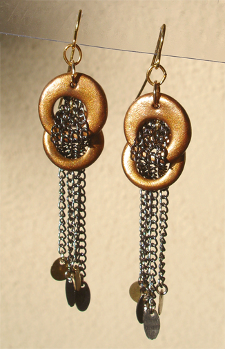 double gold loops with chains and charms