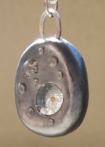 Round Silver Mustard Seed Pendant front angle